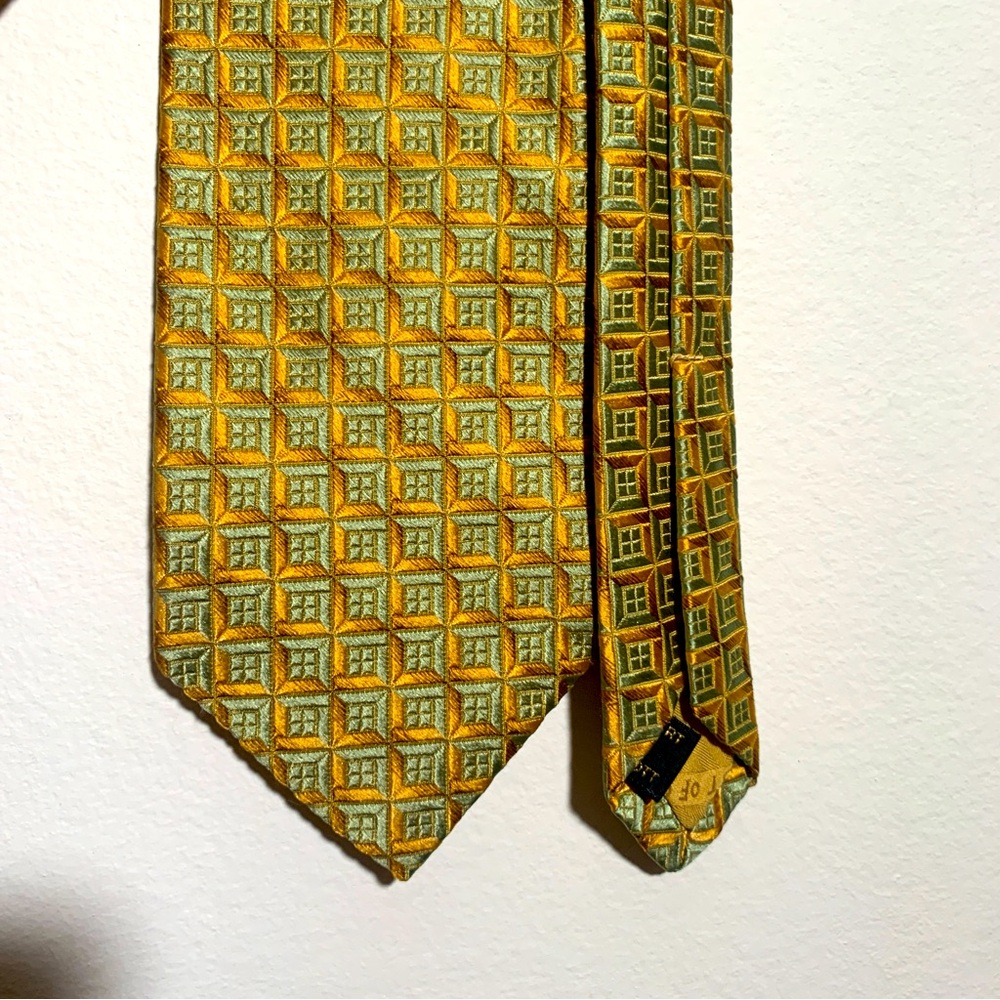 Robert Talbott‎ best of class jacquard silk tie gold greenish blue geometric